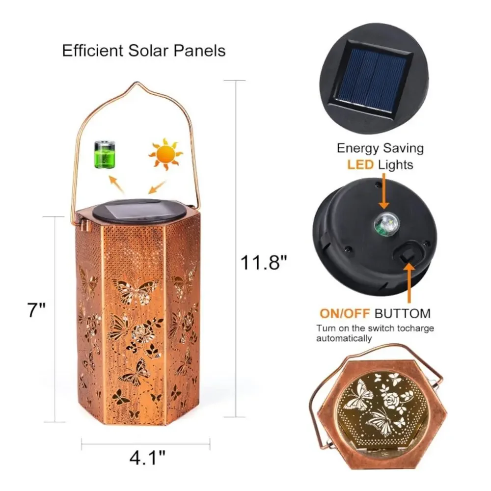Butterfly Solar Lantern Outdoor Waterproof Hanging Solar Light Metal